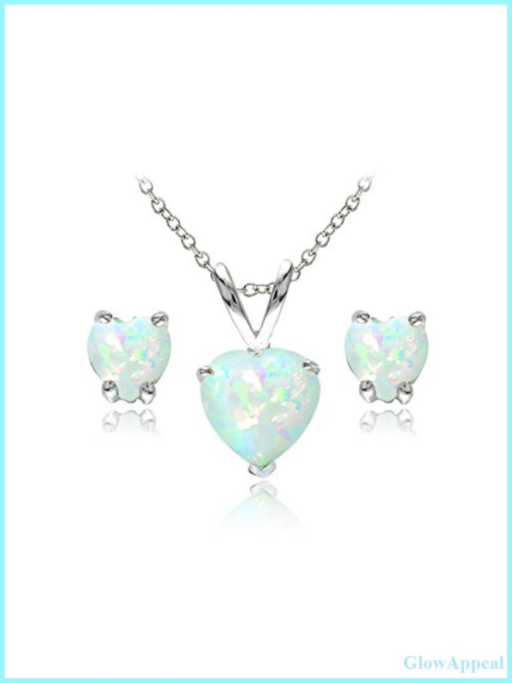Sterling Silver Heart Opal Necklace & Earrings Set for Women
